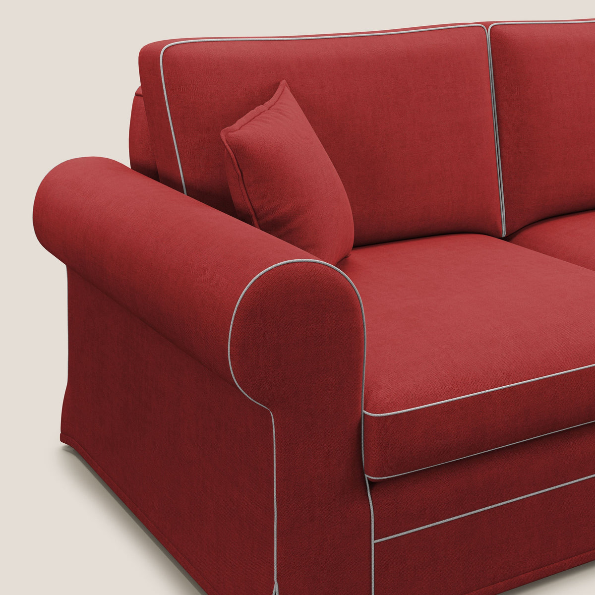 Lady divano classico bicolore in piuma d'oca realizzato con tessuto impermeabile T02 rosso - bianco - divitt.sbs