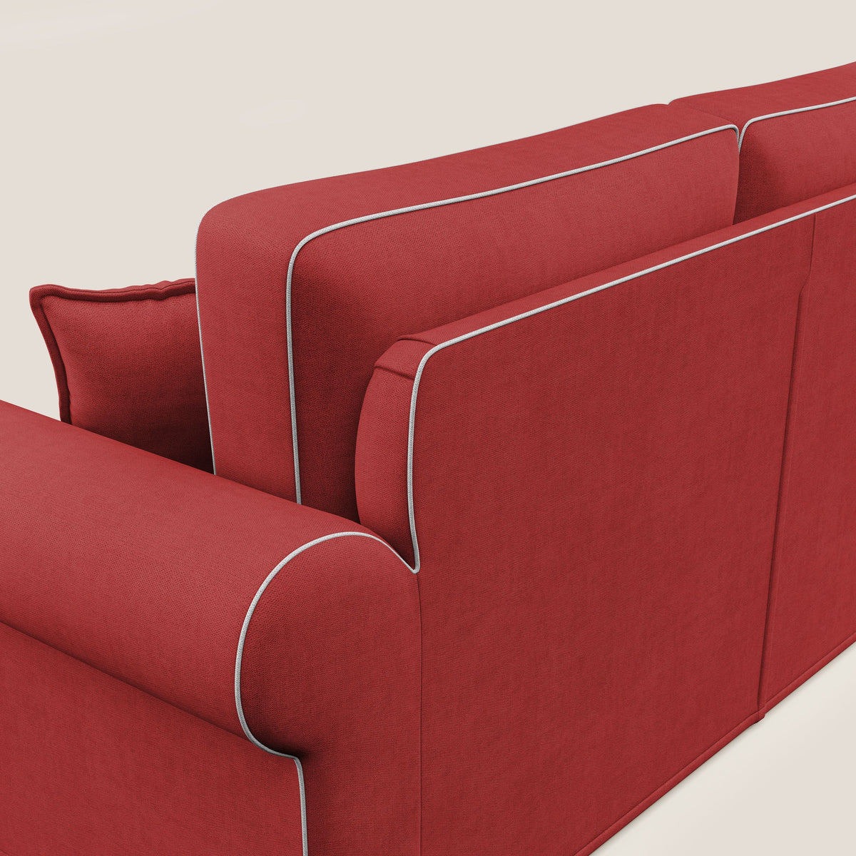 Lady divano classico bicolore in piuma d'oca realizzato con tessuto impermeabile T02 rosso - bianco - divitt.sbs