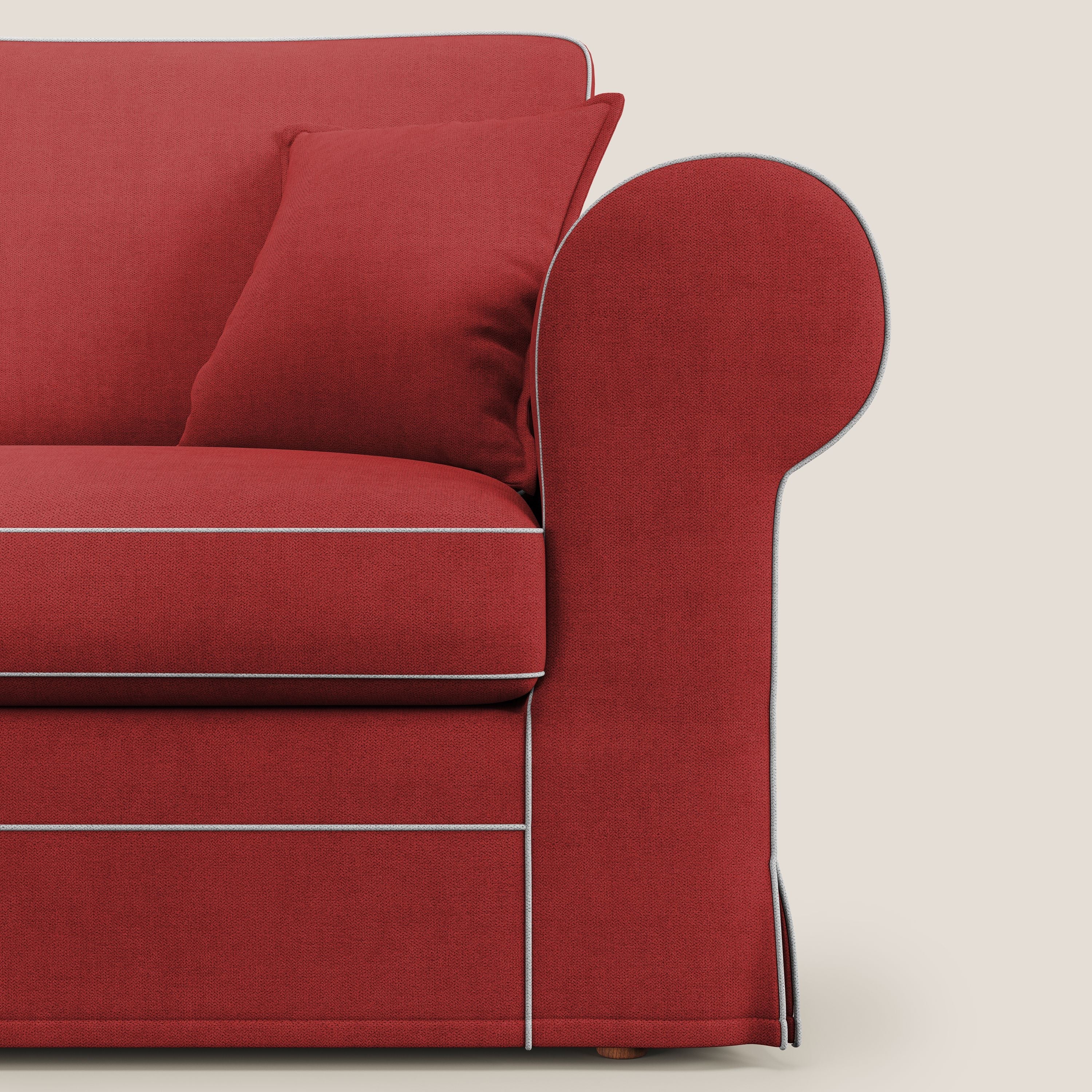 Lady divano classico bicolore in piuma d'oca realizzato con tessuto impermeabile T02 rosso - bianco - divitt.sbs