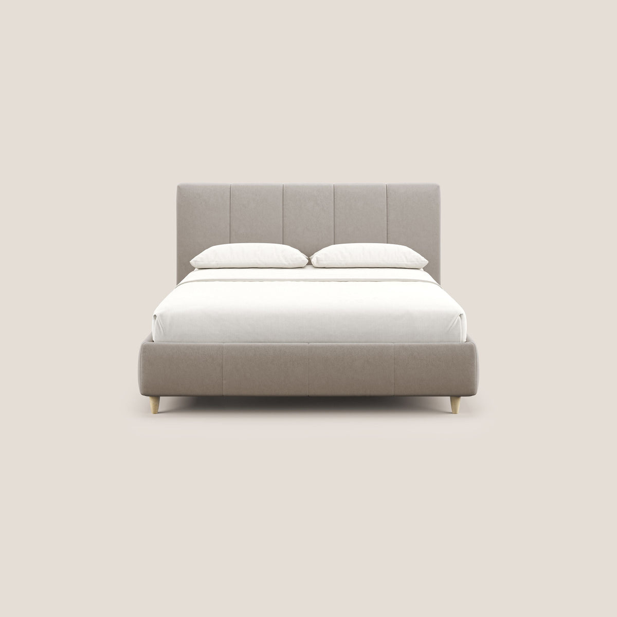 Laura letto imbottito contenitore e sfoderabile in microfibra velluto impermeabile T09 tortora - divitt.sbs