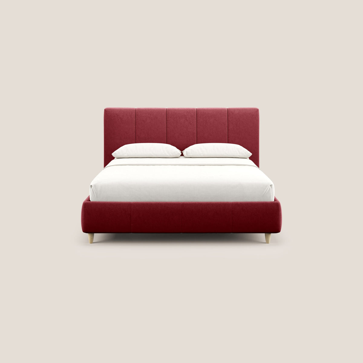 Laura letto imbottito contenitore e sfoderabile in microfibra velluto impermeabile T09 rosso - divitt.sbs