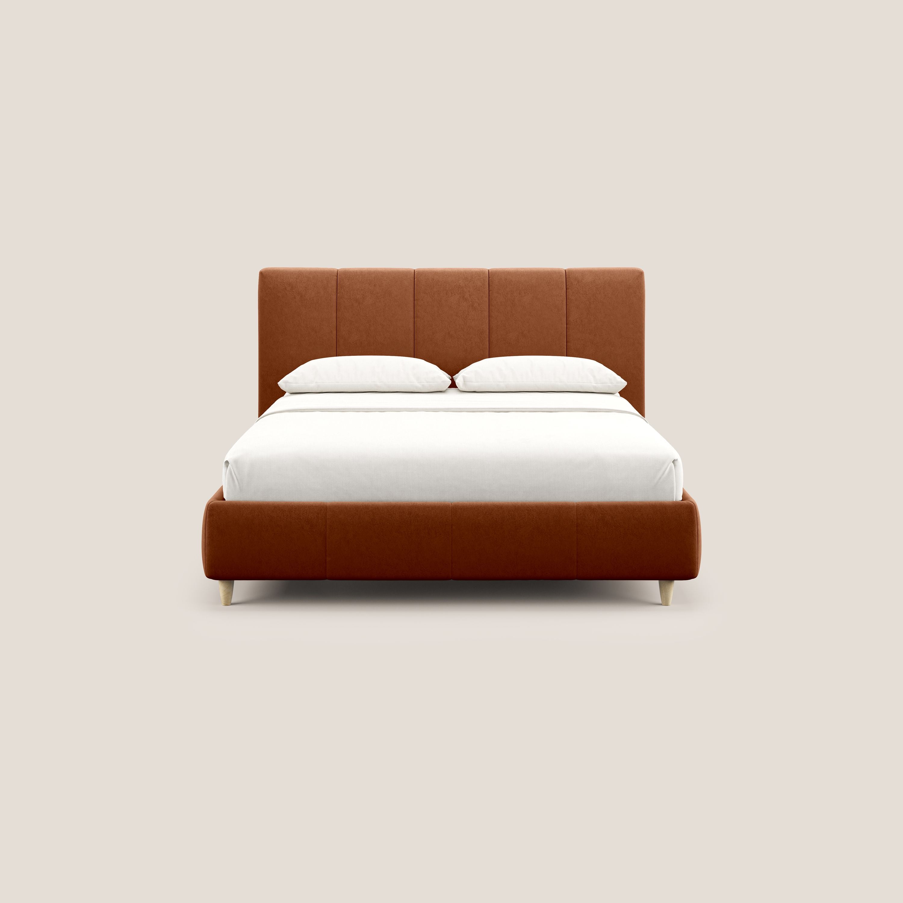 Laura letto imbottito contenitore e sfoderabile in microfibra velluto impermeabile T09 ruggine - divitt.sbs