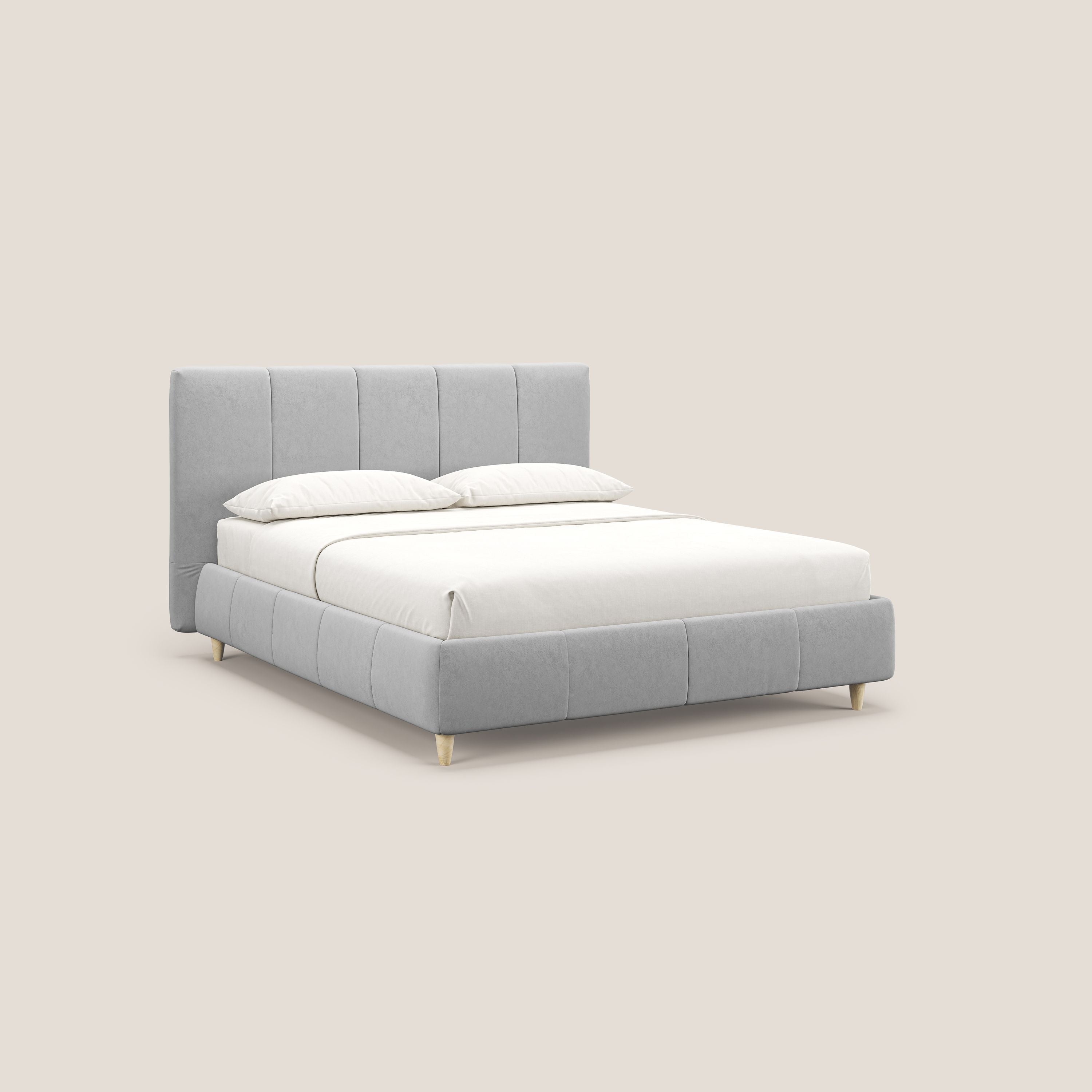 Laura letto imbottito contenitore e sfoderabile in microfibra velluto impermeabile T09 grigio chiaro - divitt.sbs