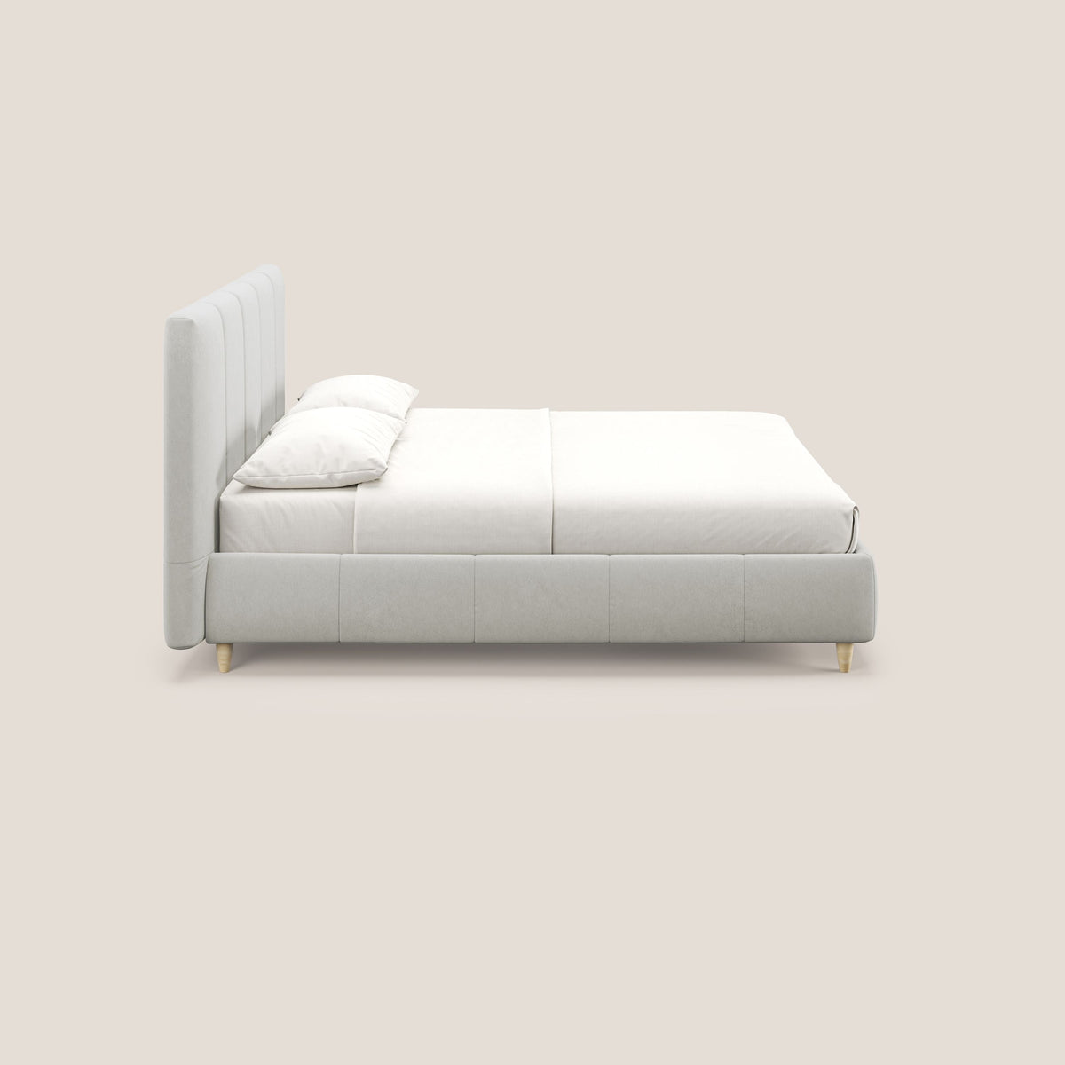 Laura letto imbottito contenitore e sfoderabile in microfibra velluto impermeabile T09 panna - divitt.sbs