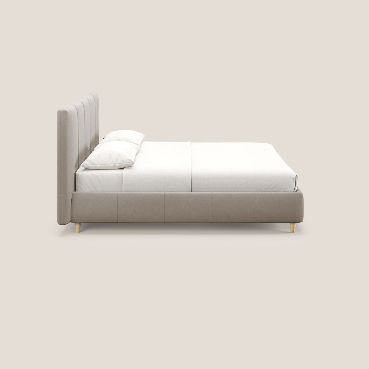 Laura letto imbottito contenitore e sfoderabile in microfibra velluto impermeabile T09 tortora - divitt.sbs
