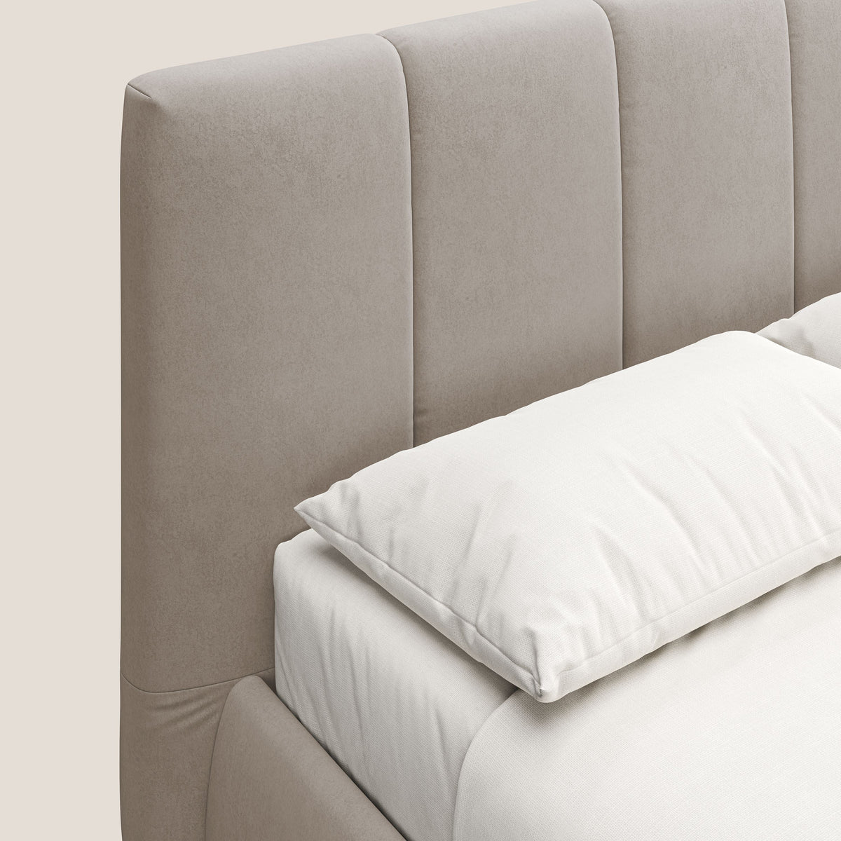 Laura letto imbottito contenitore e sfoderabile in microfibra velluto impermeabile T09 tortora - divitt.sbs