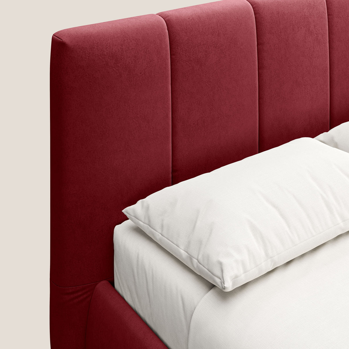 Laura letto imbottito contenitore e sfoderabile in microfibra velluto impermeabile T09 rosso - divitt.sbs