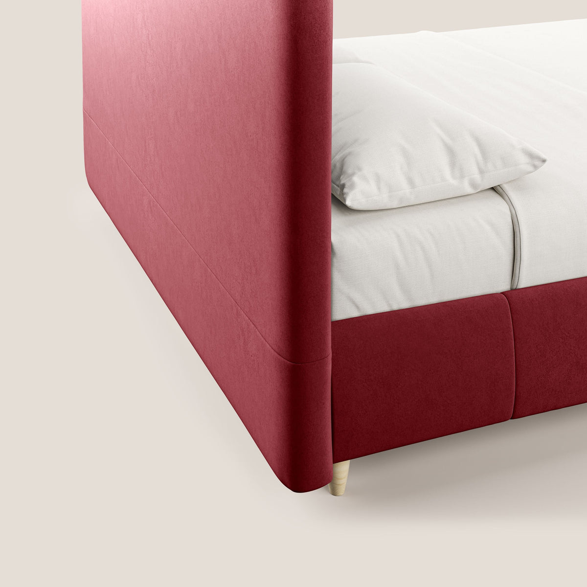 Laura letto imbottito contenitore e sfoderabile in microfibra velluto impermeabile T09 rosso - divitt.sbs