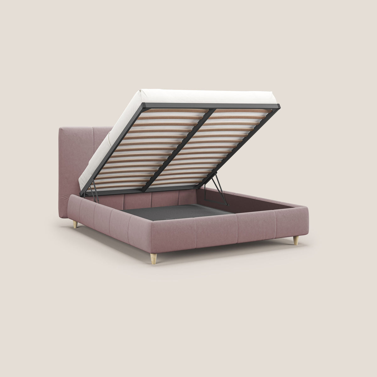 Laura letto imbottito contenitore e sfoderabile in microfibra velluto impermeabile T09 rosa - divitt.sbs