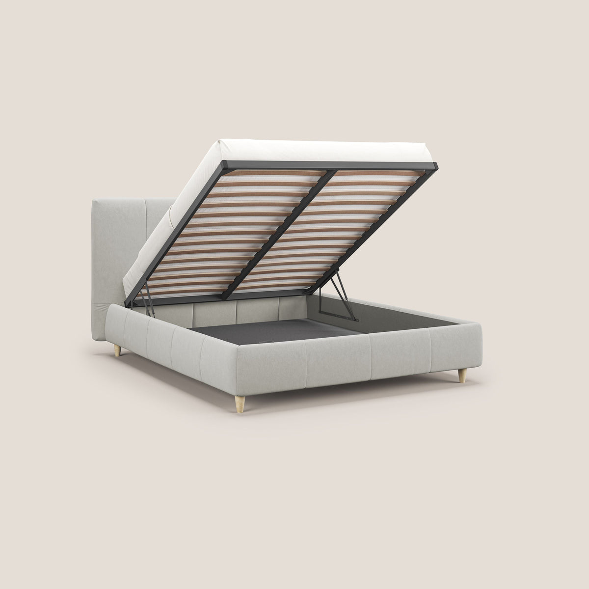 Laura letto imbottito contenitore e sfoderabile in microfibra velluto impermeabile T09 panna - divitt.sbs