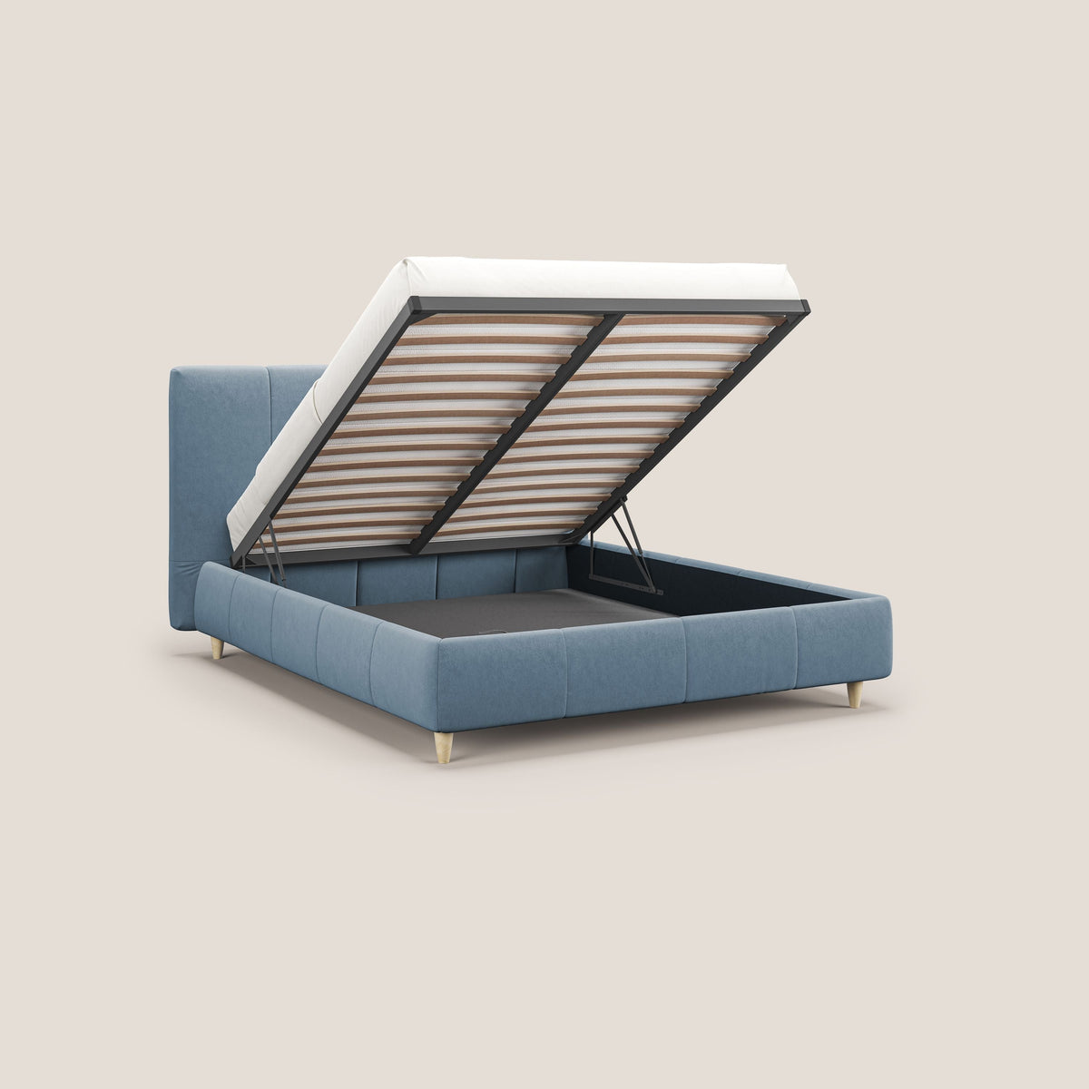 Laura letto imbottito contenitore e sfoderabile in microfibra velluto impermeabile T09 carta da zucchero - divitt.sbs
