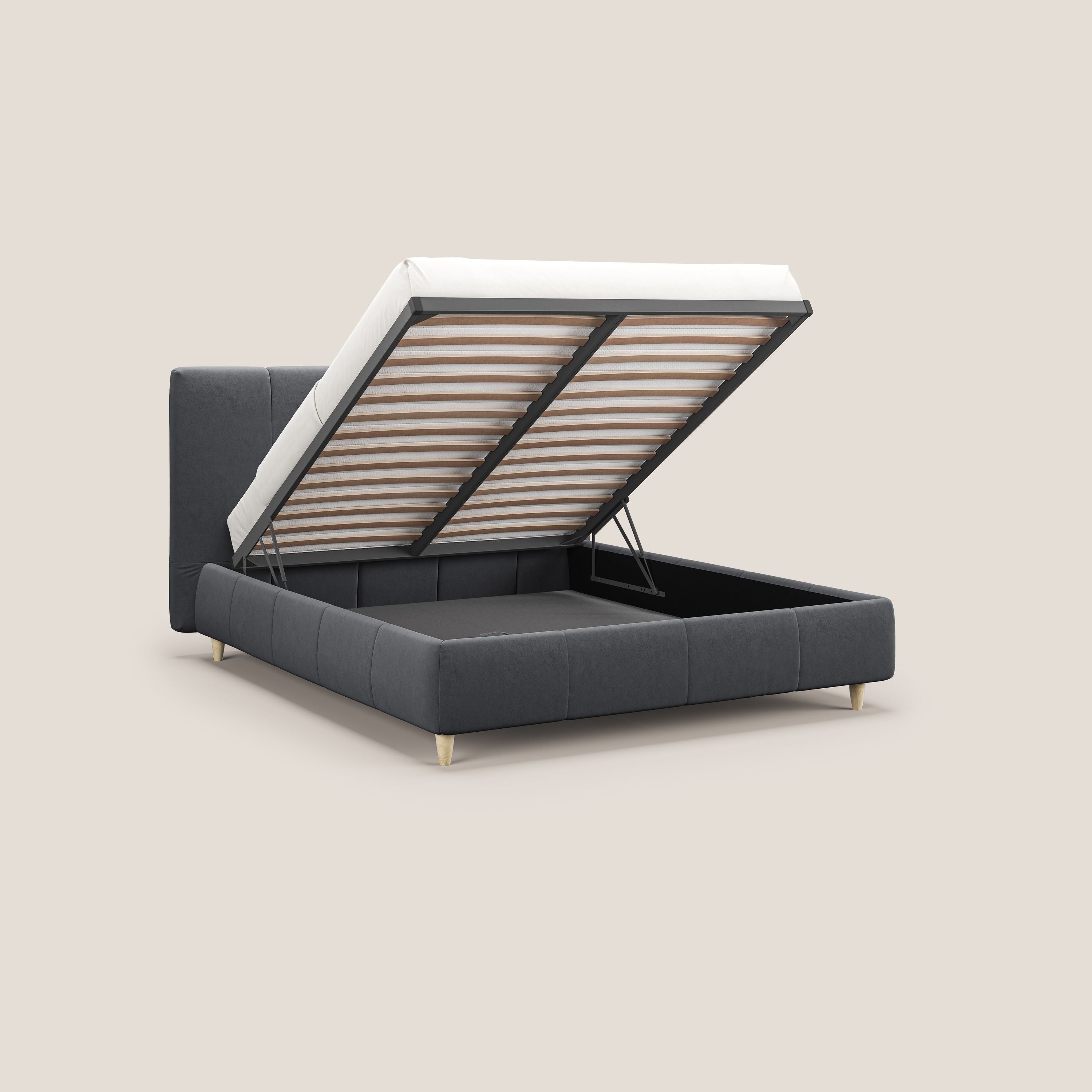 Laura letto imbottito contenitore e sfoderabile in microfibra velluto impermeabile T09 grigio - divitt.sbs