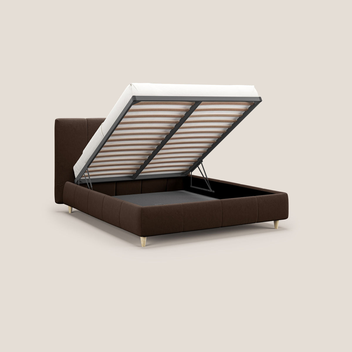 Laura letto imbottito contenitore e sfoderabile in microfibra velluto impermeabile T09 marrone - divitt.sbs