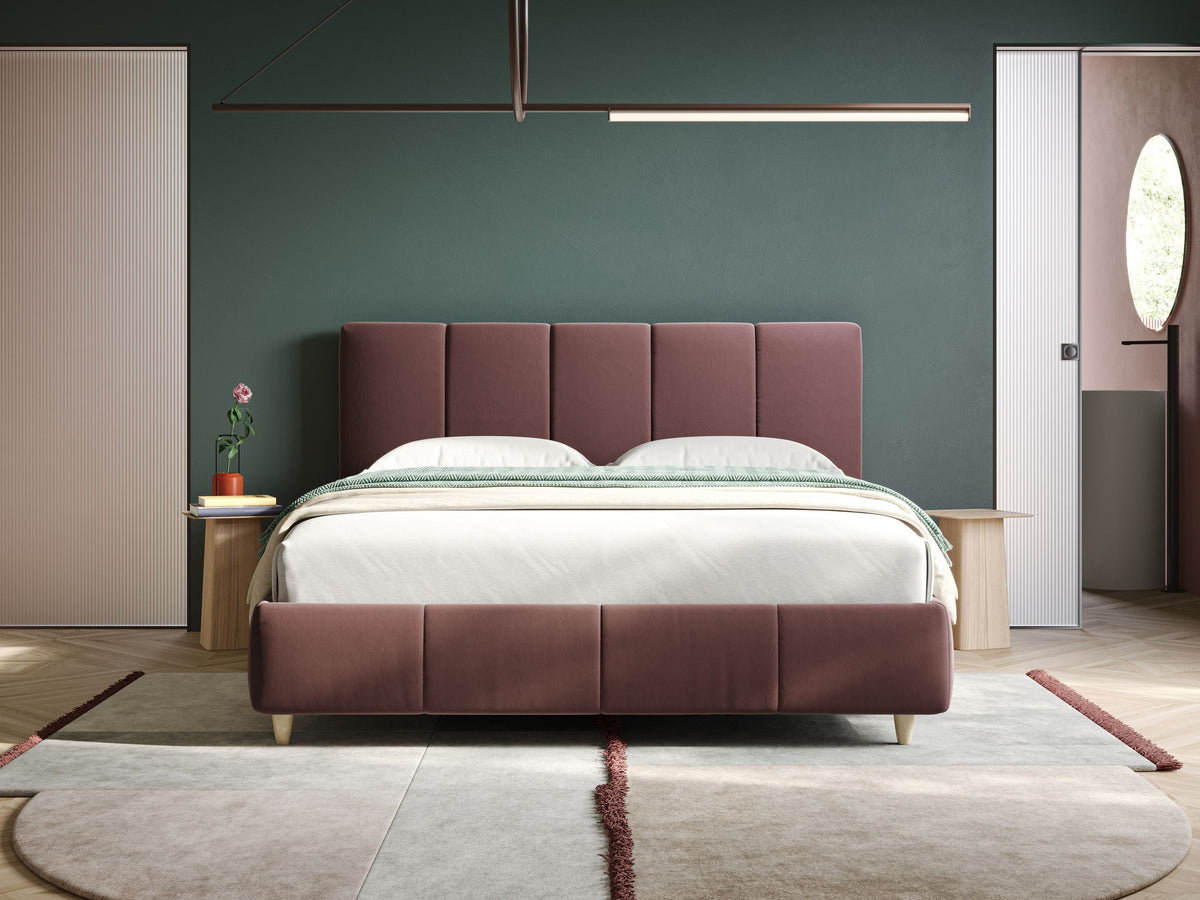 Laura letto imbottito contenitore e sfoderabile in microfibra velluto impermeabile T09 salmone - divitt.sbs