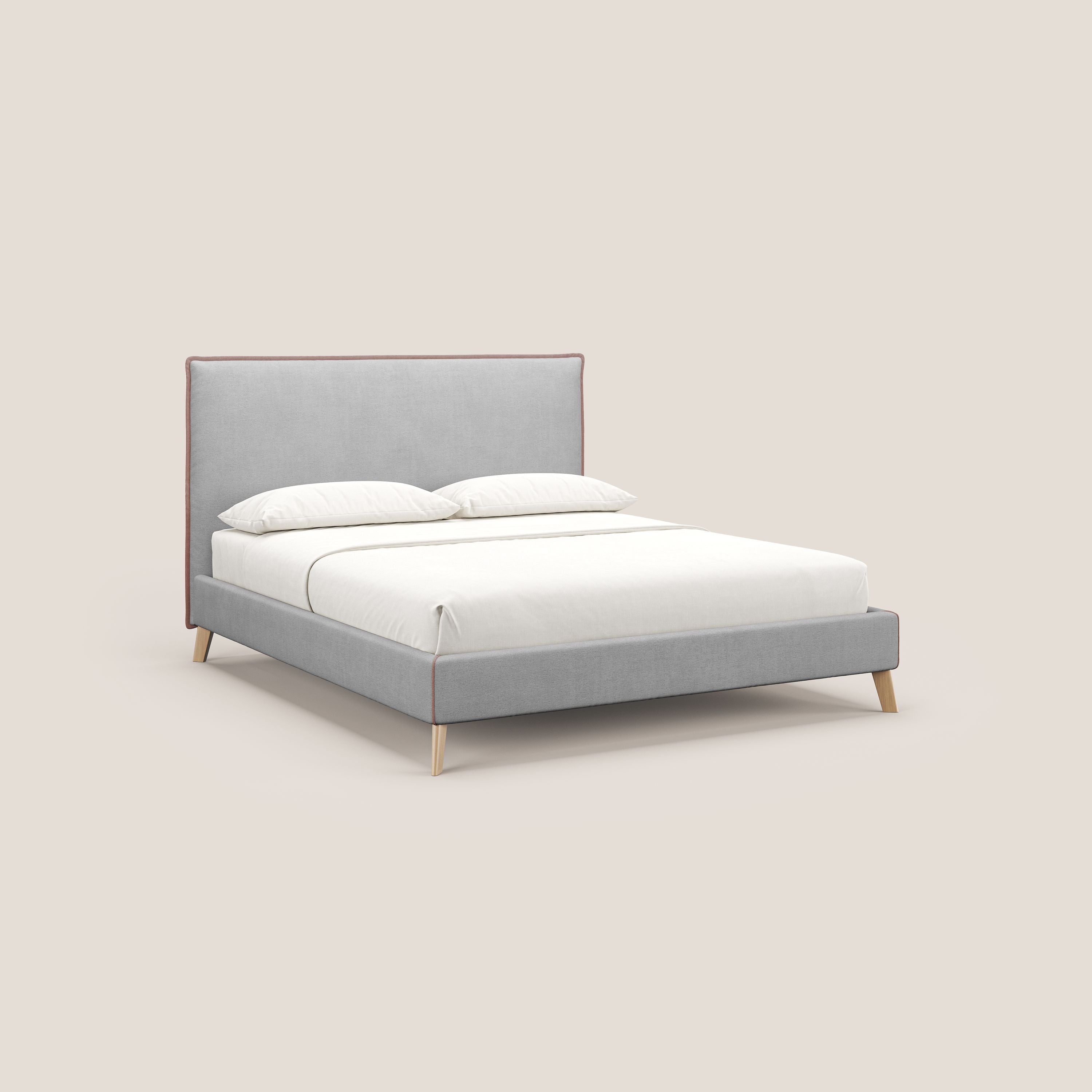 Leila letto imbottito con piedini legno in tessuto smacchiabile T17 grigio - rosa - divitt.sbs