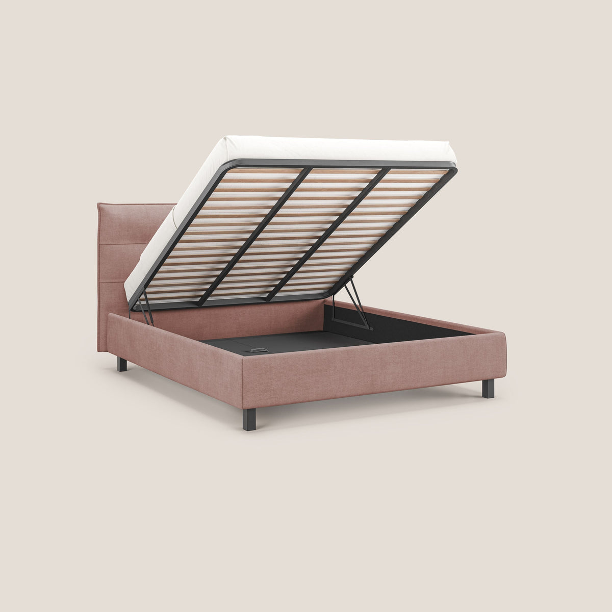 Liam letto contenitore con testata trapuntata in tessuto smacchiabile T17 rosa - divitt.sbs