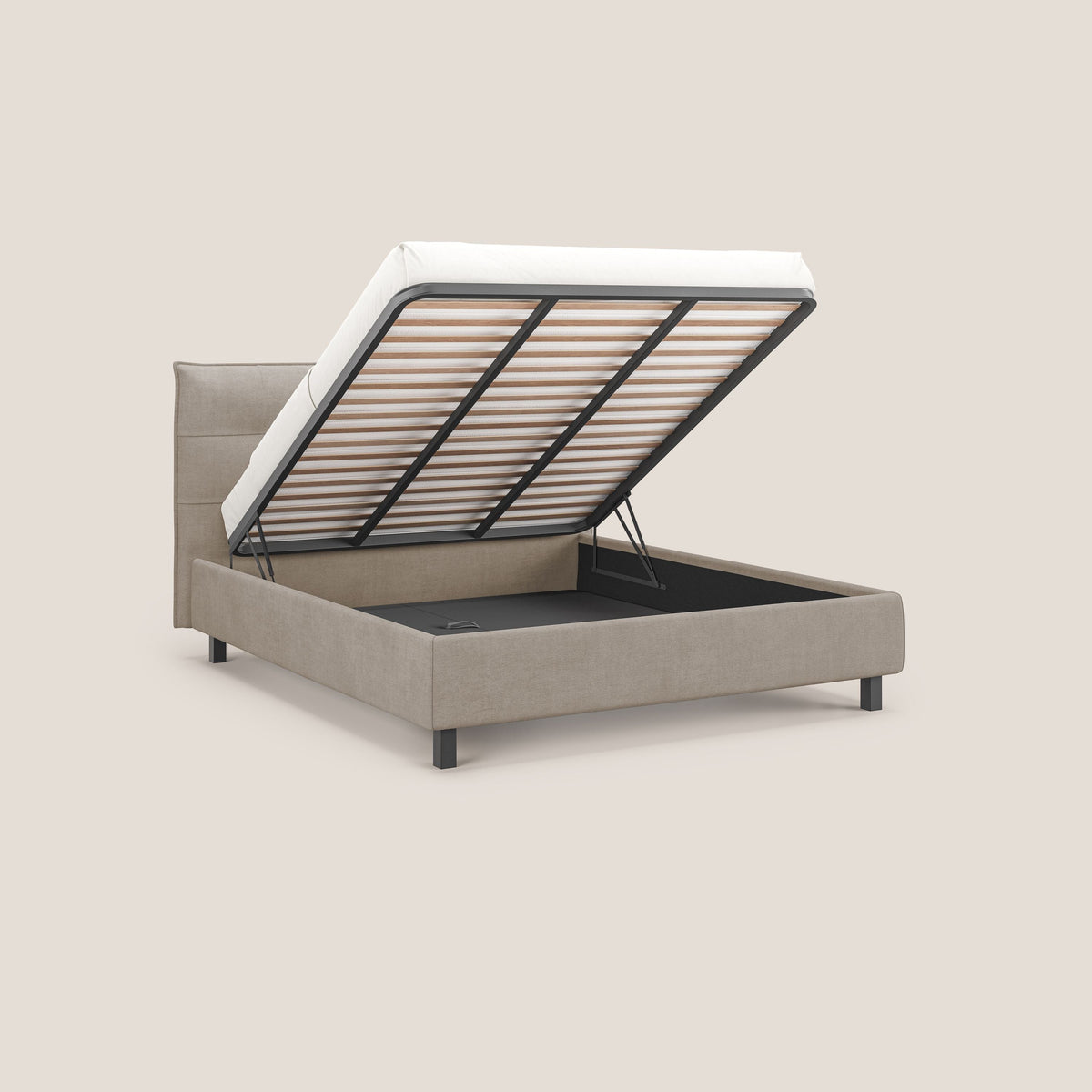 Liam letto contenitore con testata trapuntata in tessuto smacchiabile T17 beige - divitt.sbs