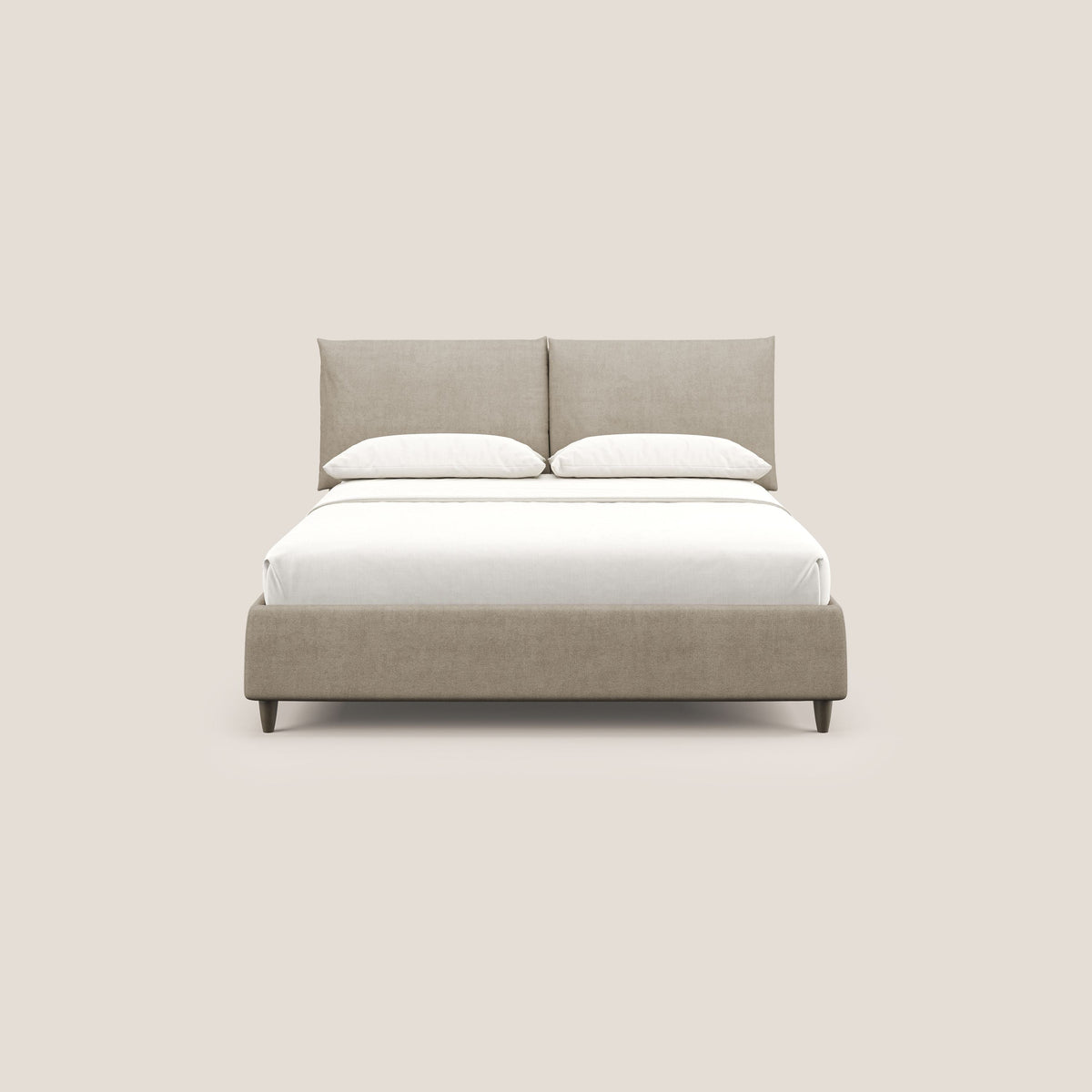 Mariana letto imbottito contenitore con cuscini in tessuto impermeabile T02 beige - divitt.sbs