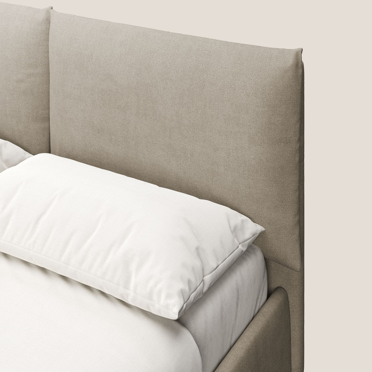 Mariana letto imbottito contenitore con cuscini in tessuto impermeabile T02 beige - divitt.sbs