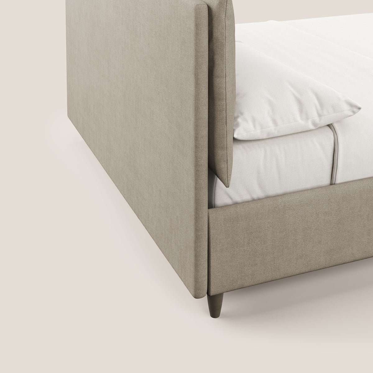 Mariana letto imbottito contenitore con cuscini in tessuto impermeabile T02 beige - divitt.sbs
