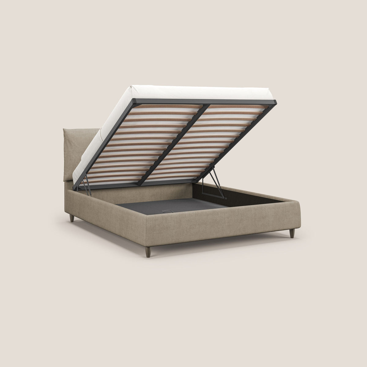 Mariana letto imbottito contenitore con cuscini in tessuto impermeabile T02 beige - divitt.sbs