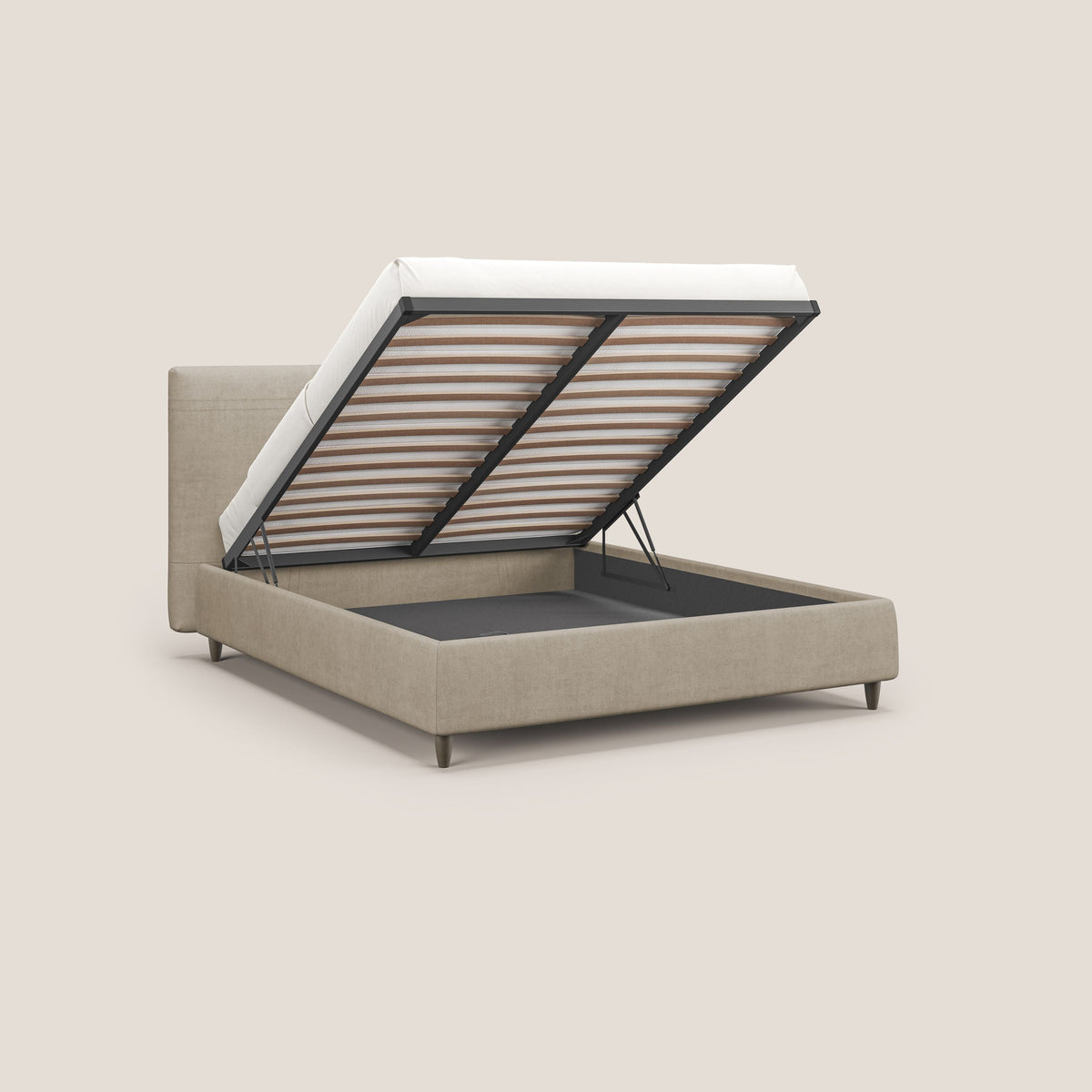 Martina letto imbottito contenitore in tessuto impermeabile T02 beige - divitt.sbs