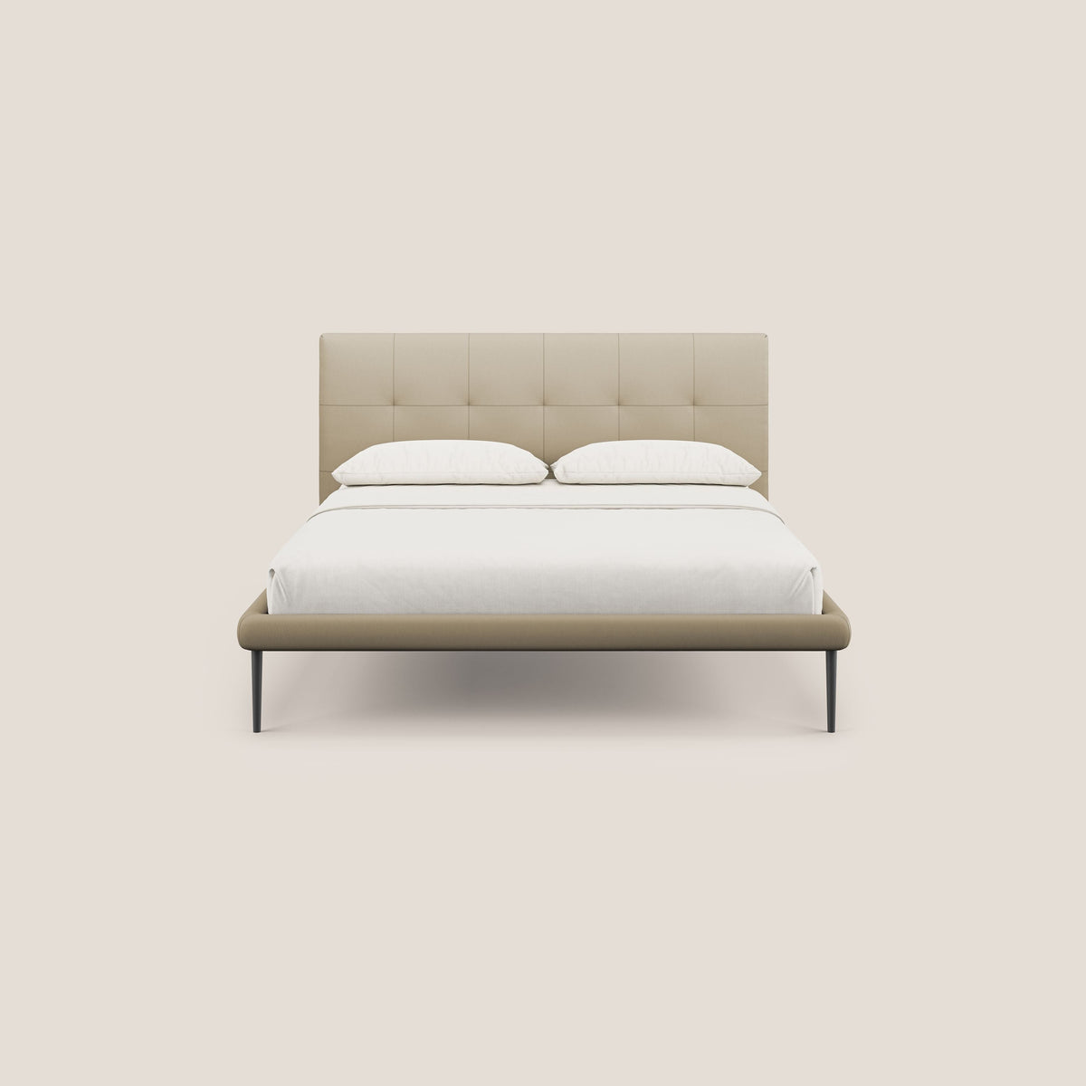 Midori letto imbottito trapuntato in ecopelle con piedini alti T04 beige - divitt.sbs