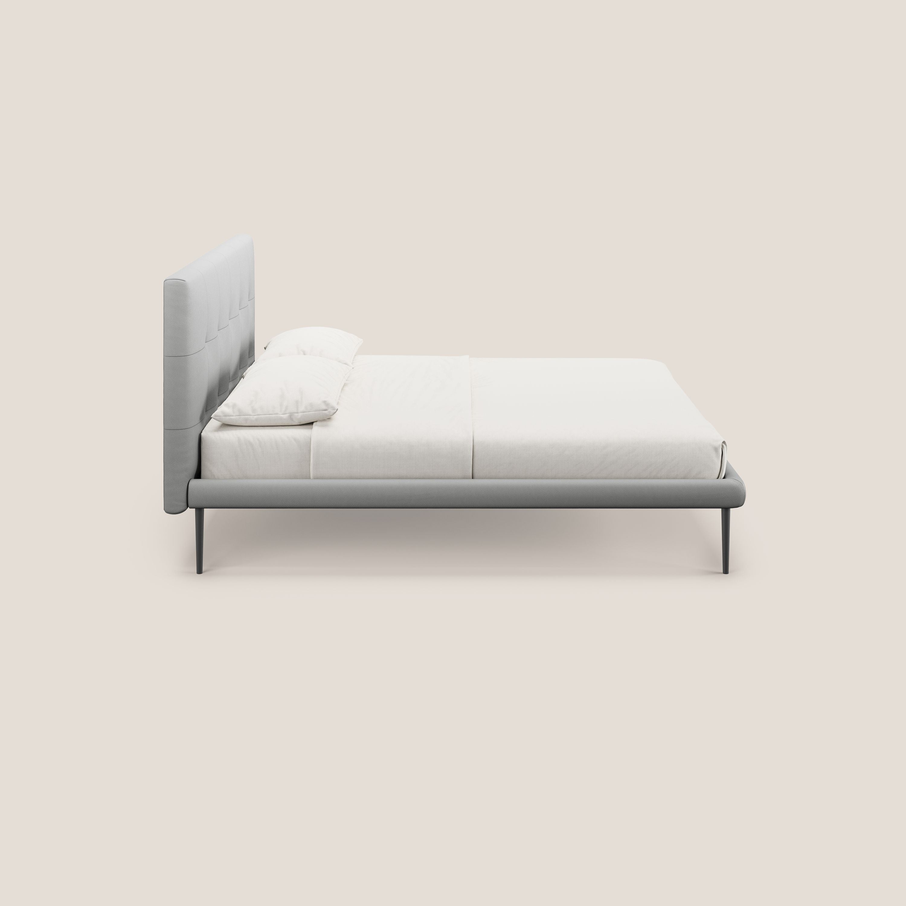 Midori letto imbottito trapuntato in ecopelle con piedini alti T04 grigio chiaro - divitt.sbs