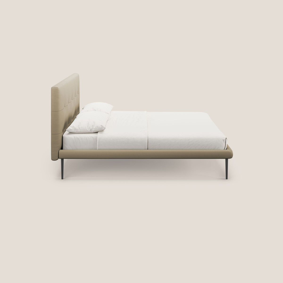 Midori letto imbottito trapuntato in ecopelle con piedini alti T04 beige - divitt.sbs