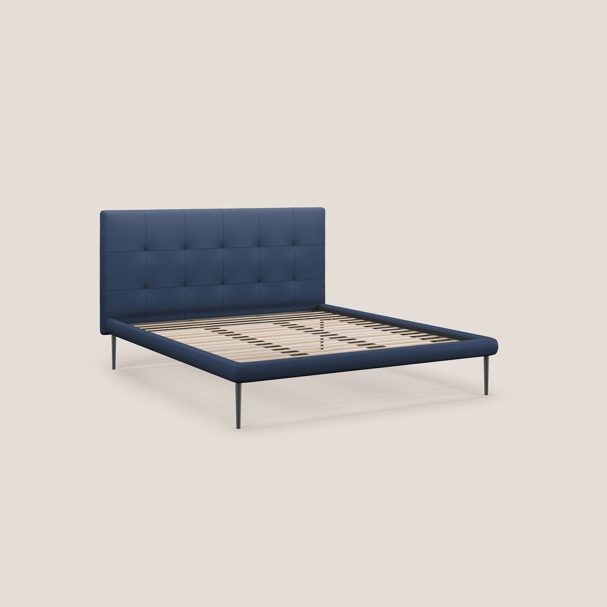 Midori letto imbottito trapuntato in ecopelle con piedini alti T04 - divitt.sbs