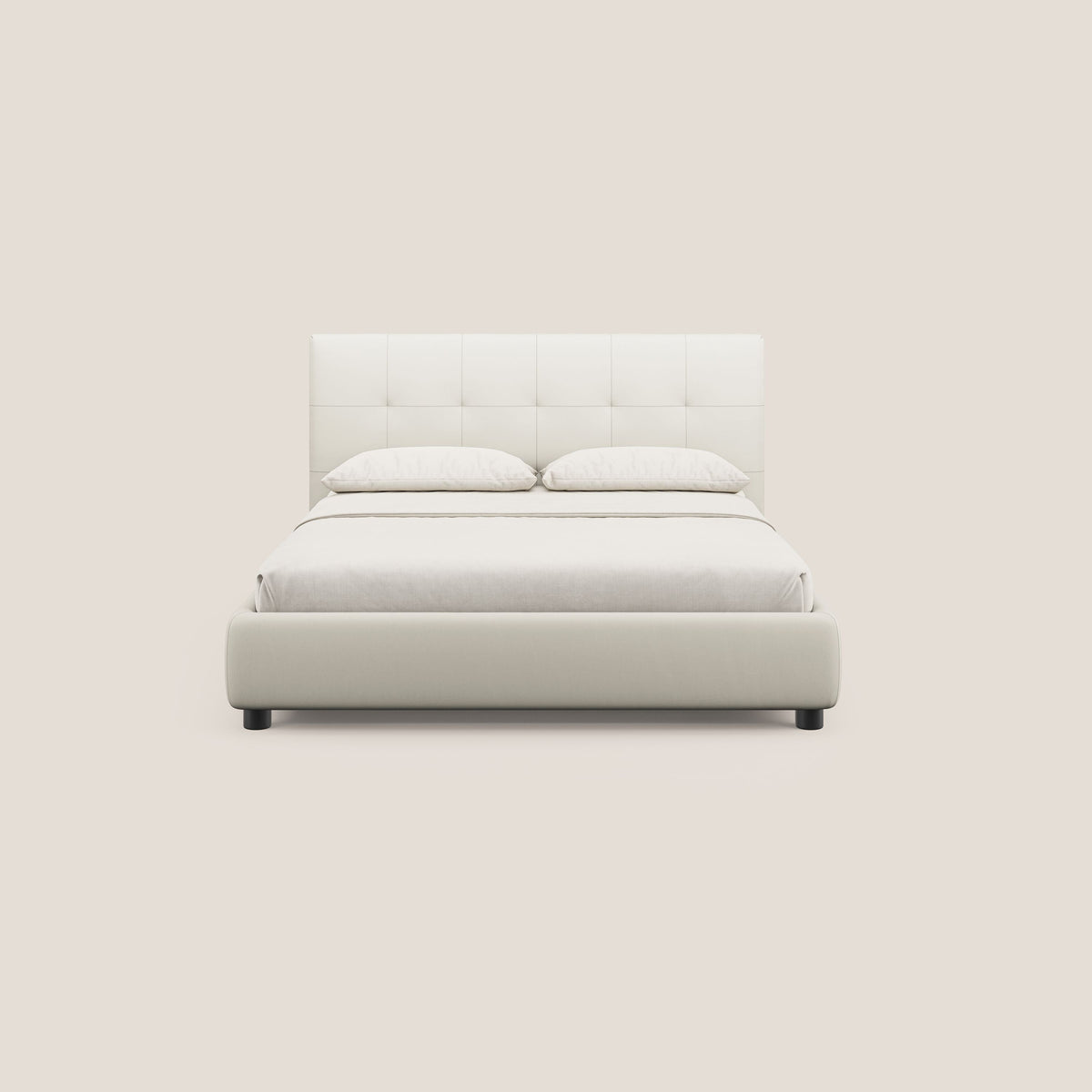 Minato letto imbottito contenitore con testata trapuntata in ecopelle impermeabile T04 bianco - divitt.sbs
