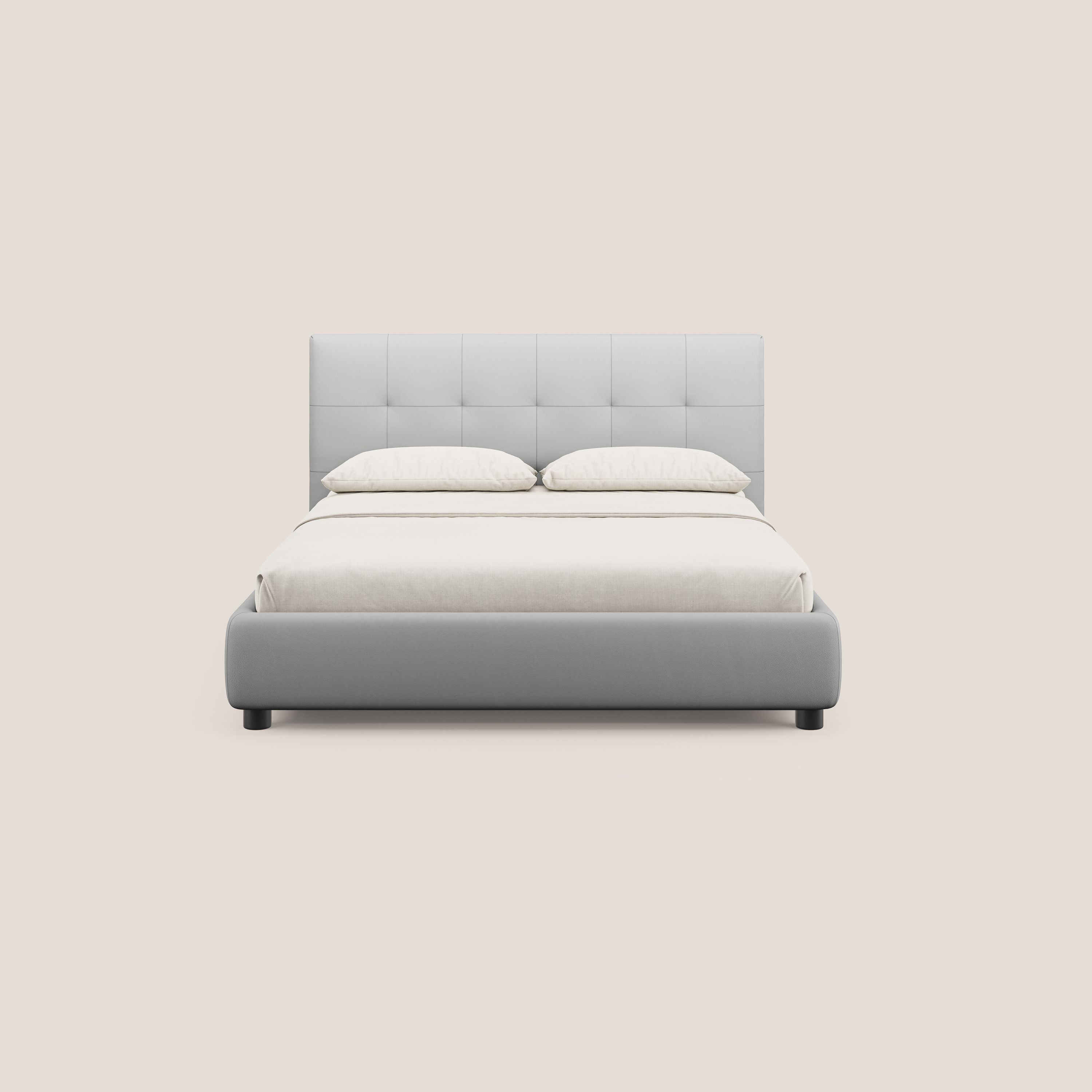 Minato letto imbottito contenitore con testata trapuntata in ecopelle impermeabile T04 grigio chiaro - divitt.sbs