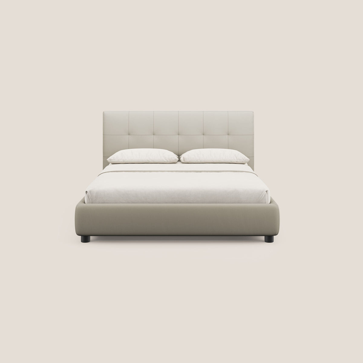 Minato letto imbottito contenitore con testata trapuntata in ecopelle impermeabile T04 tortora - divitt.sbs