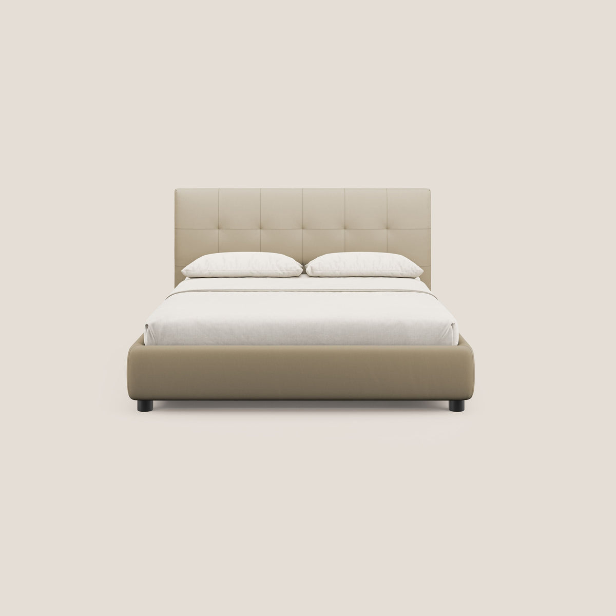Minato letto imbottito contenitore con testata trapuntata in ecopelle impermeabile T04 beige - divitt.sbs