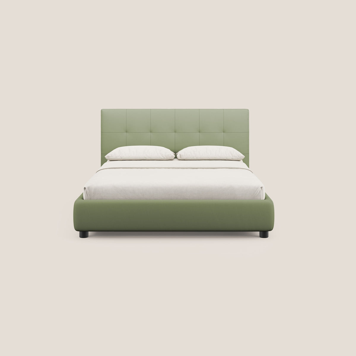 Minato letto imbottito contenitore con testata trapuntata in ecopelle impermeabile T04 verde - divitt.sbs