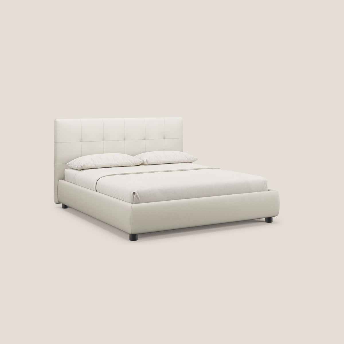 Minato letto imbottito contenitore con testata trapuntata in ecopelle impermeabile T04 bianco - divitt.sbs