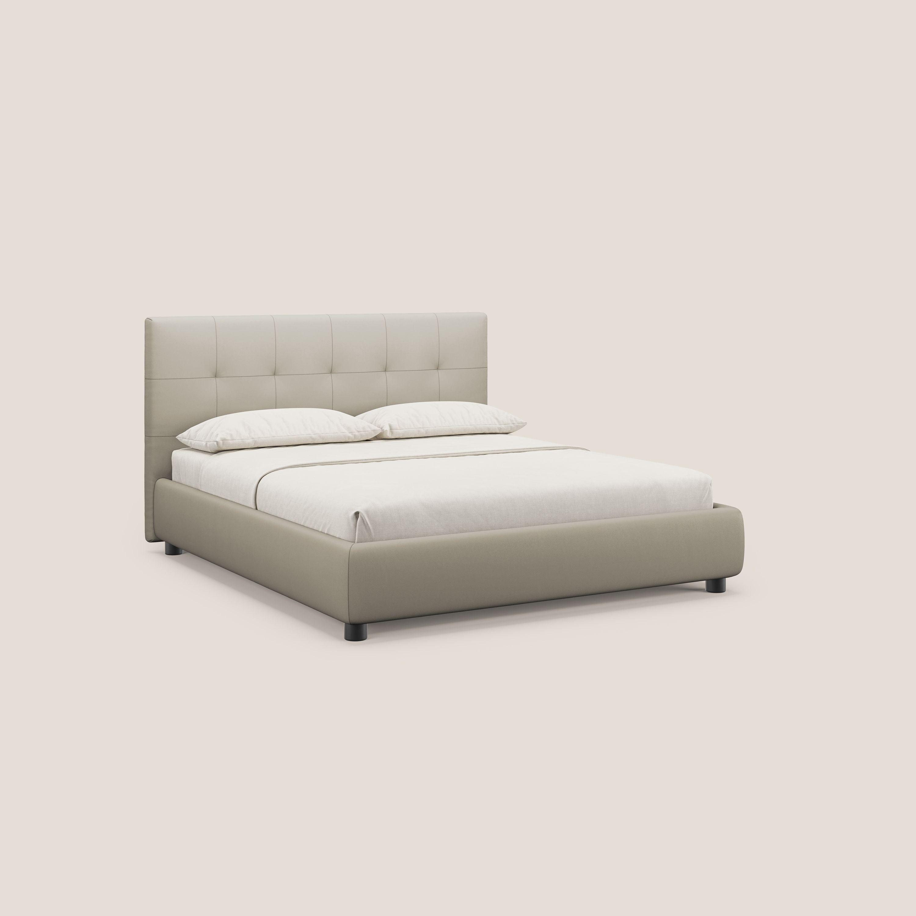 Minato letto imbottito contenitore con testata trapuntata in ecopelle impermeabile T04 tortora - divitt.sbs