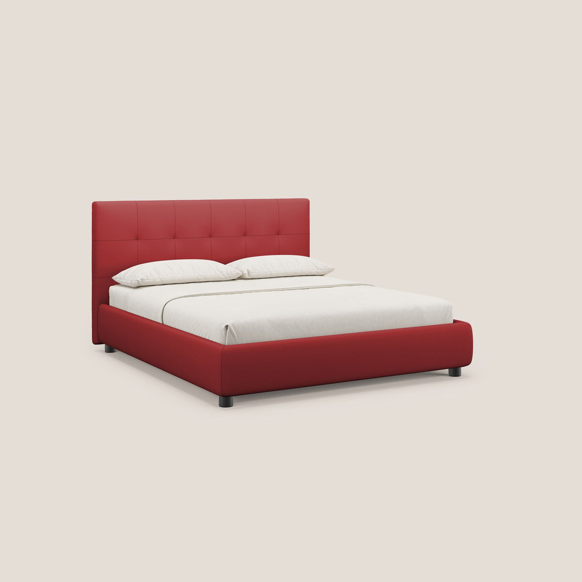 Minato letto imbottito contenitore con testata trapuntata in ecopelle impermeabile T04 rosso - divitt.sbs