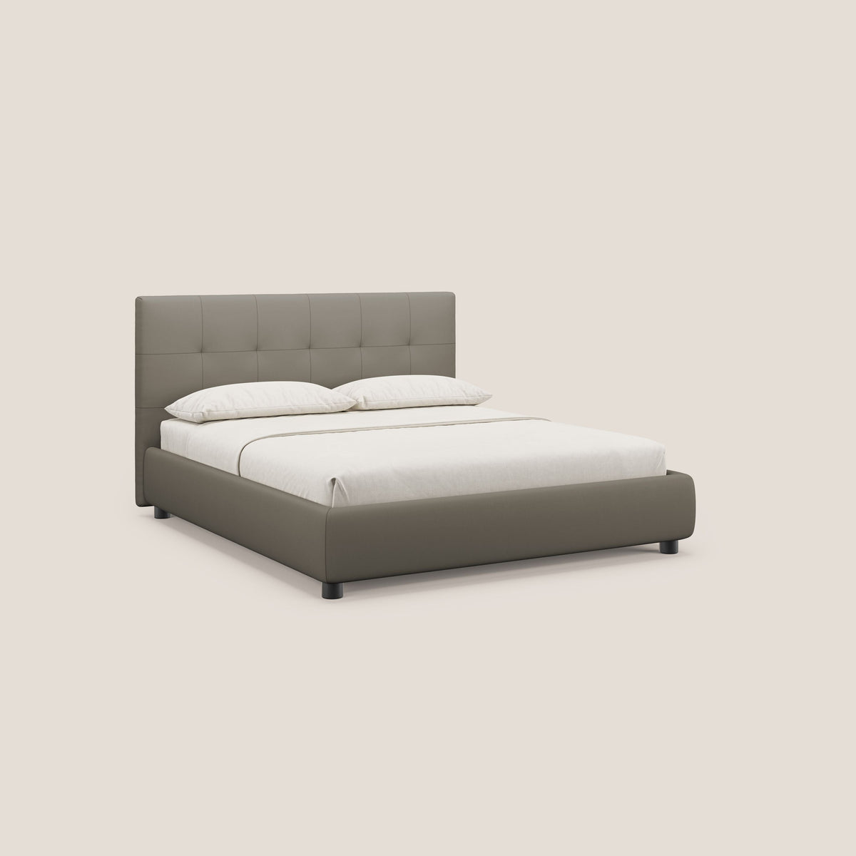 Minato letto imbottito contenitore con testata trapuntata in ecopelle impermeabile T04 talpa - divitt.sbs