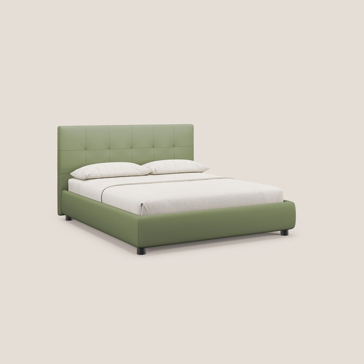 Minato letto imbottito contenitore con testata trapuntata in ecopelle impermeabile T04 verde - divitt.sbs