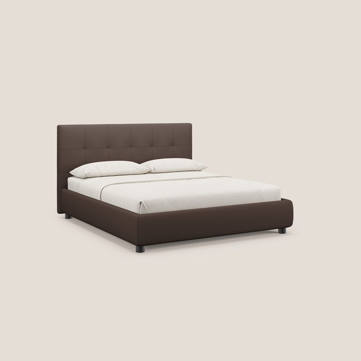 Minato letto imbottito contenitore con testata trapuntata in ecopelle impermeabile T04 marrone - divitt.sbs