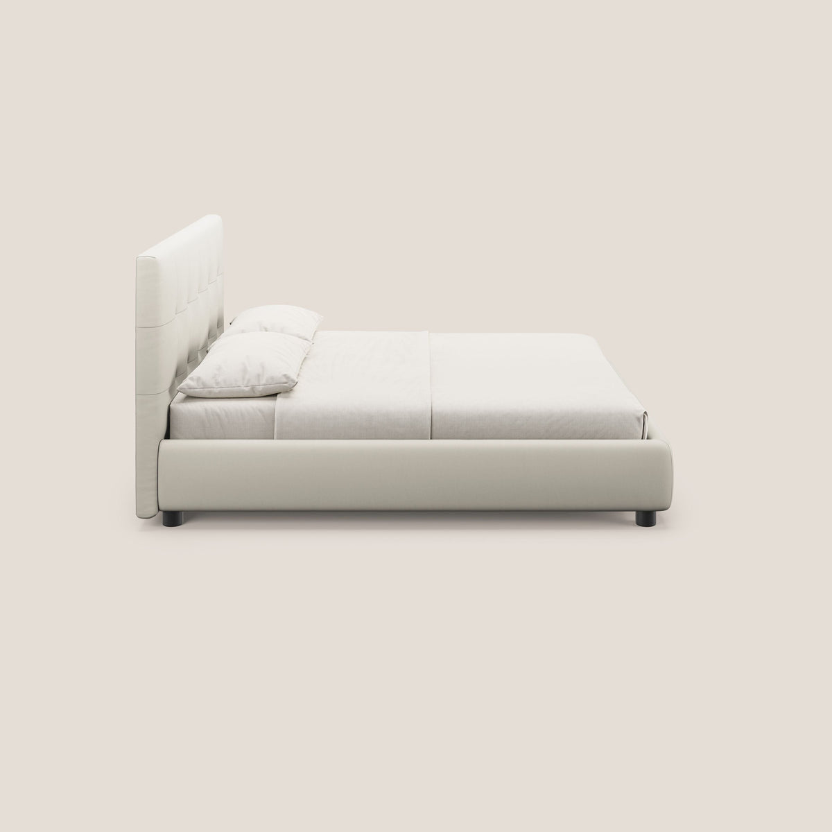 Minato letto imbottito contenitore con testata trapuntata in ecopelle impermeabile T04 bianco - divitt.sbs
