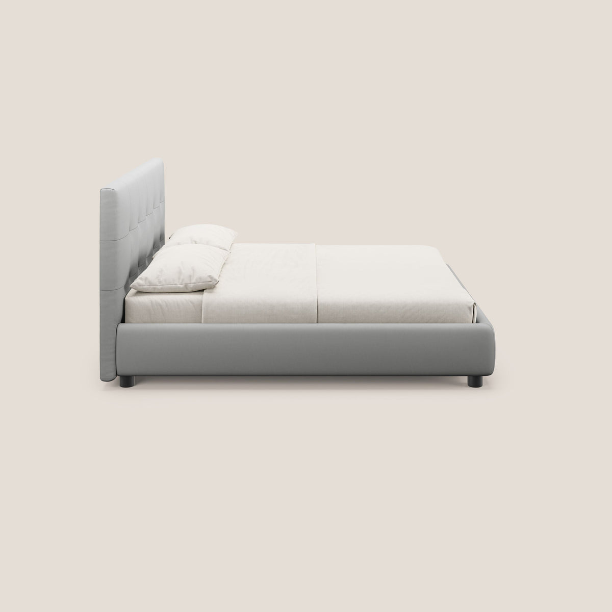 Minato letto imbottito contenitore con testata trapuntata in ecopelle impermeabile T04 grigio chiaro - divitt.sbs