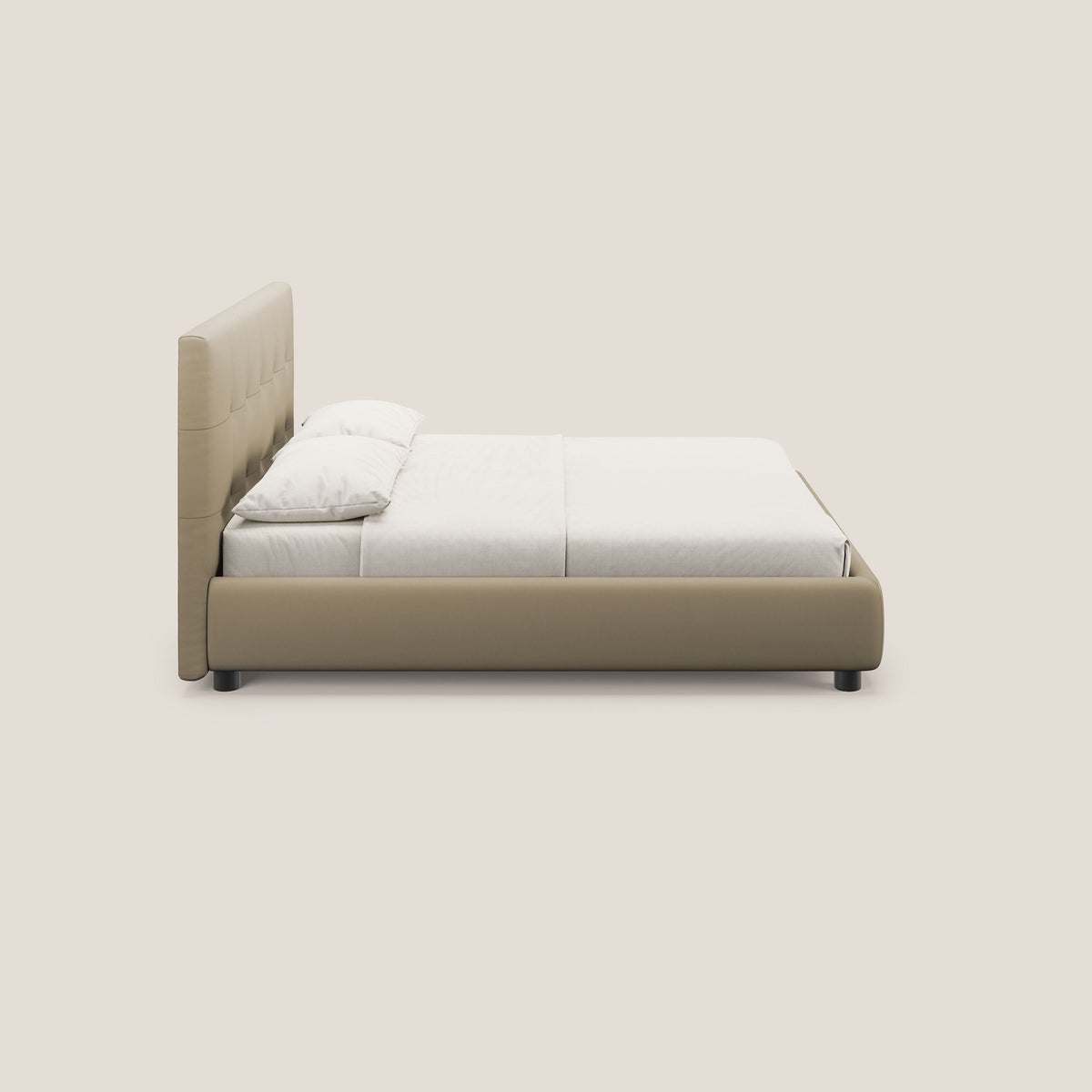 Minato letto imbottito contenitore con testata trapuntata in ecopelle impermeabile T04 beige - divitt.sbs