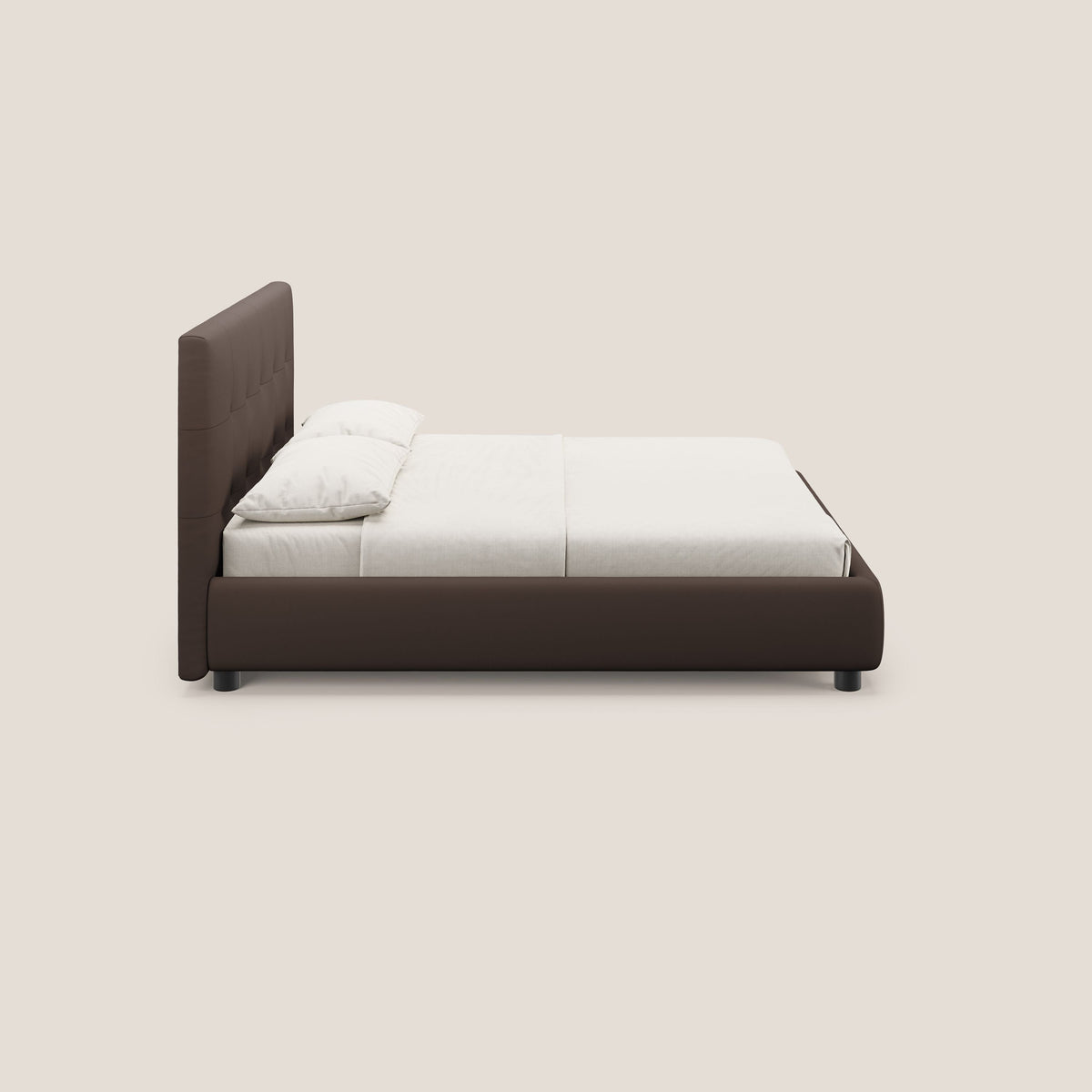 Minato letto imbottito contenitore con testata trapuntata in ecopelle impermeabile T04 marrone - divitt.sbs