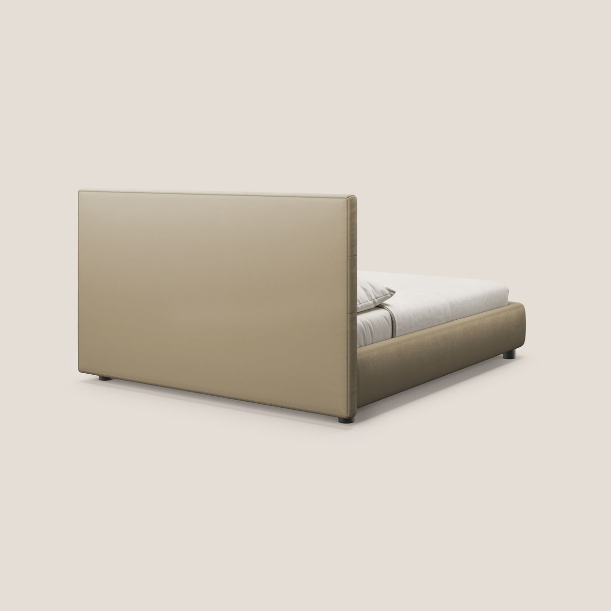 Minato letto imbottito contenitore con testata trapuntata in ecopelle impermeabile T04 beige - divitt.sbs