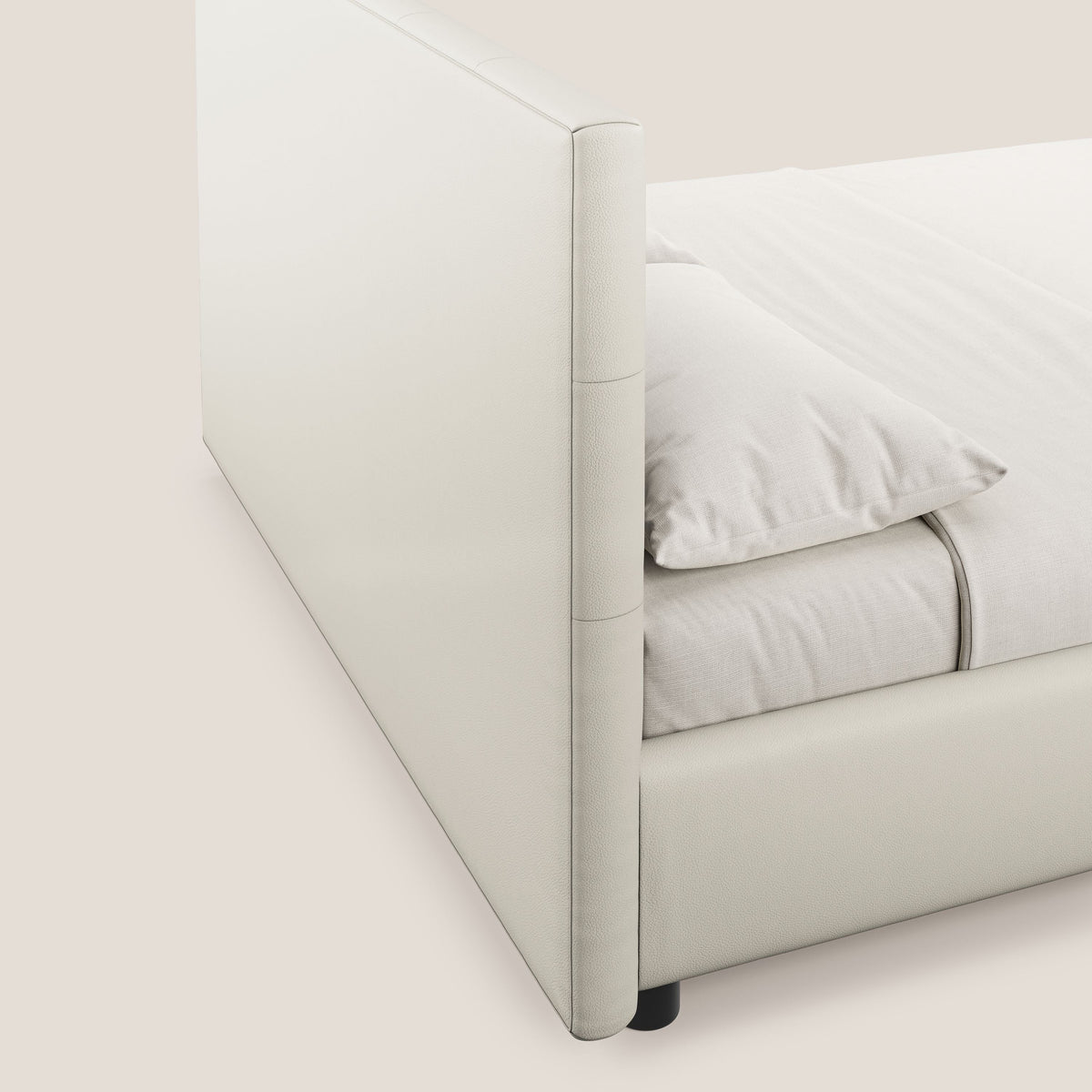 Minato letto imbottito contenitore con testata trapuntata in ecopelle impermeabile T04 bianco - divitt.sbs