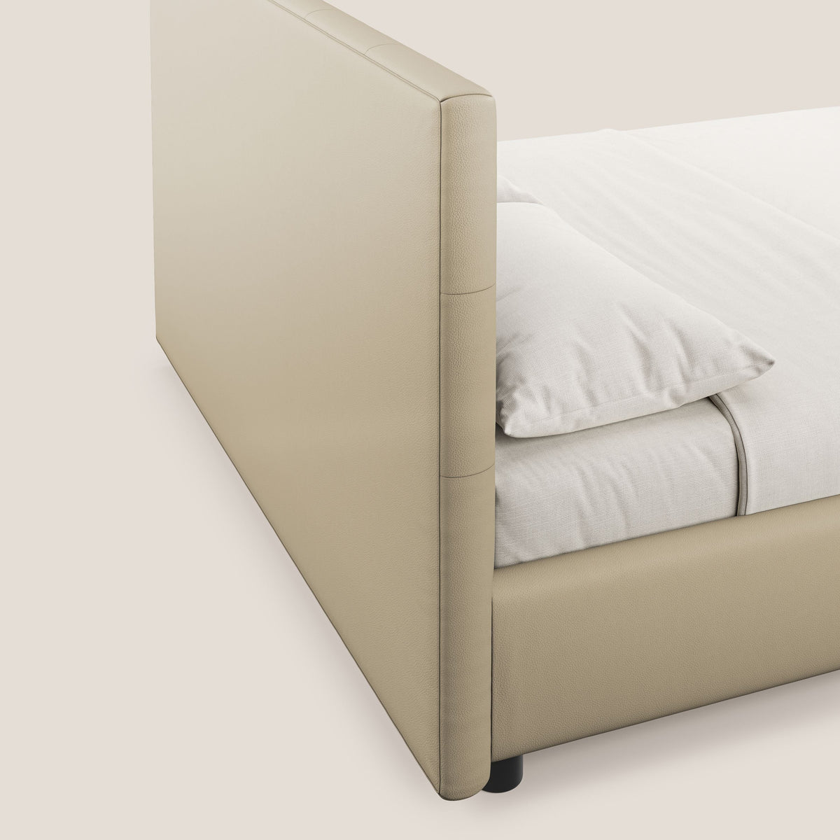 Minato letto imbottito contenitore con testata trapuntata in ecopelle impermeabile T04 panna - divitt.sbs