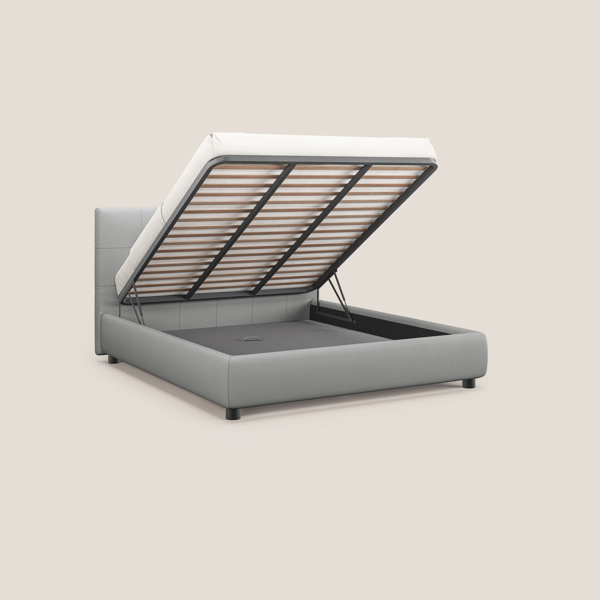 Minato letto imbottito contenitore con testata trapuntata in ecopelle impermeabile T04 grigio chiaro - divitt.sbs