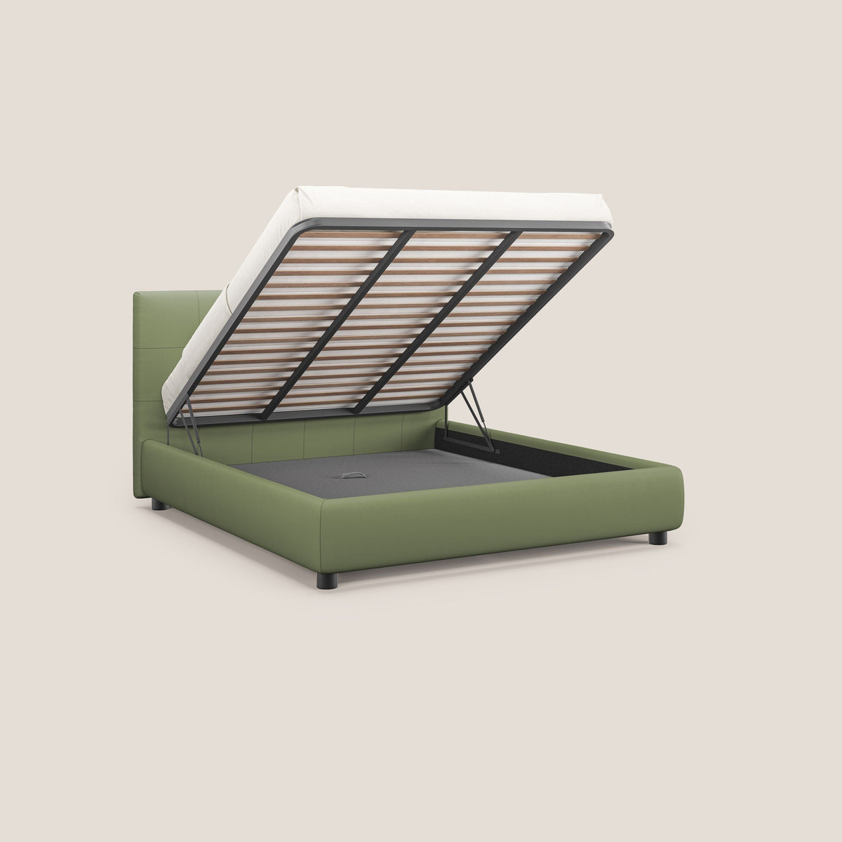 Minato letto imbottito contenitore con testata trapuntata in ecopelle impermeabile T04 verde - divitt.sbs